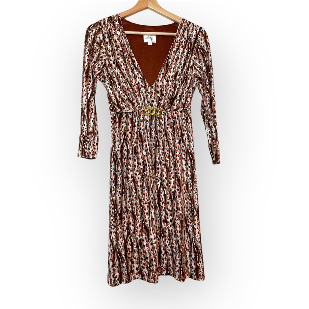 Milly Vintage Silk Fit and Flare 3/4 Sleeve Abstract Belted Mini Dress Size S